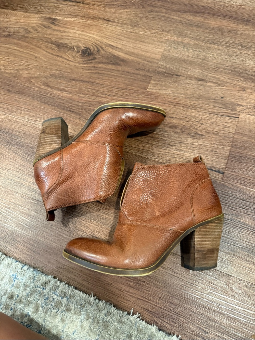 Lucky Brand Cognac Brown Leather Ankle Booties with Block Heel